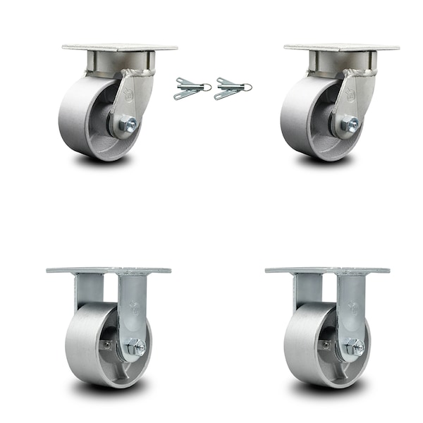 4 Inch Kingpinless Semi Steel Wheel Caster Swivel Locks 2 Rigid SCC, 2PK